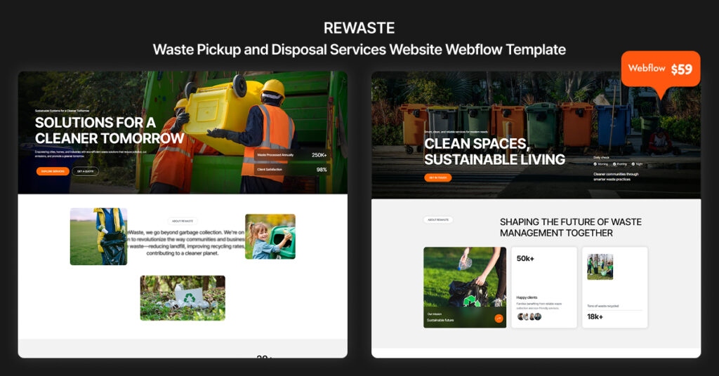 Rewaste- Waste Pickup and Disposal Services Website Webflow Template