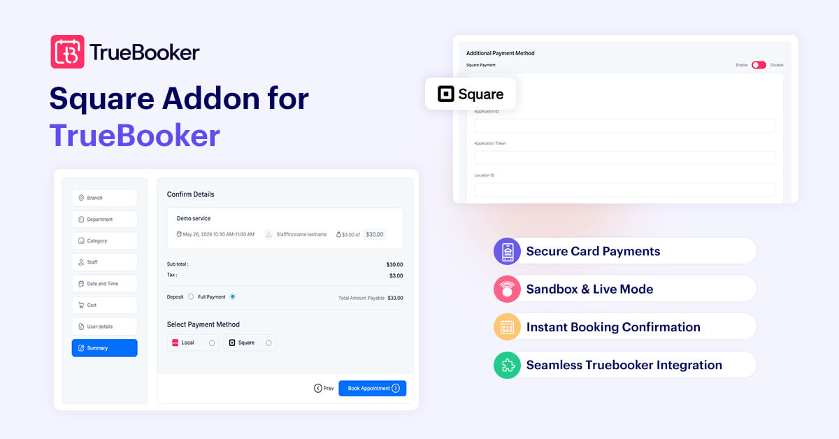 Square Payment Gateway Addon for TrueBooker