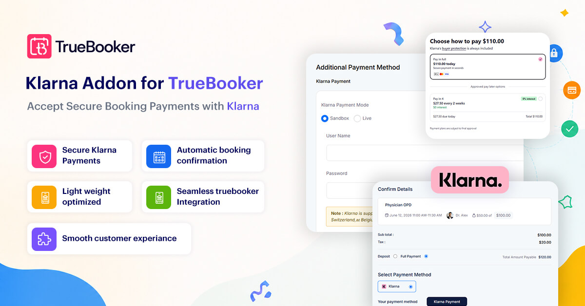 Klarna Payment Gateway Addon for TrueBooker.