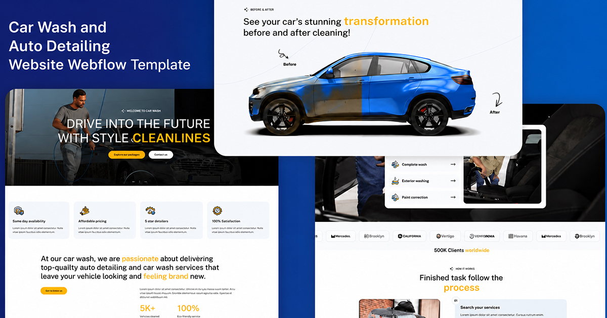 Car Wash and Auto Detailing Website Webflow Template